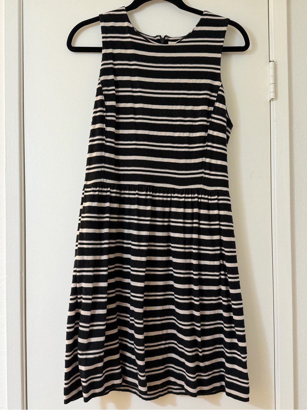J. Crew Black and White Striped Sleeveless Midi Dress